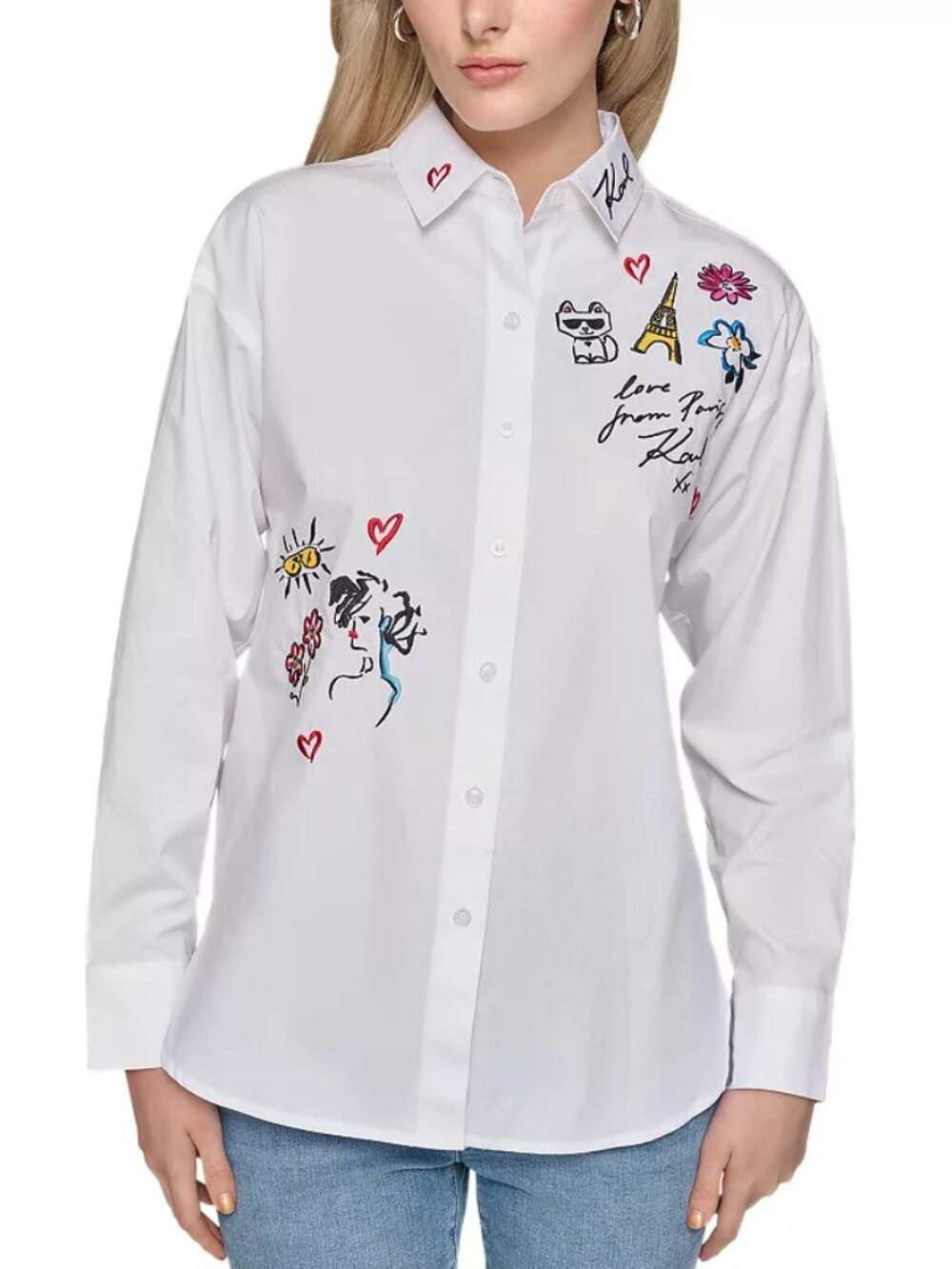 NEW KARL LAGERFELD PARIS Oversized Whimsy Button Up Shirt
